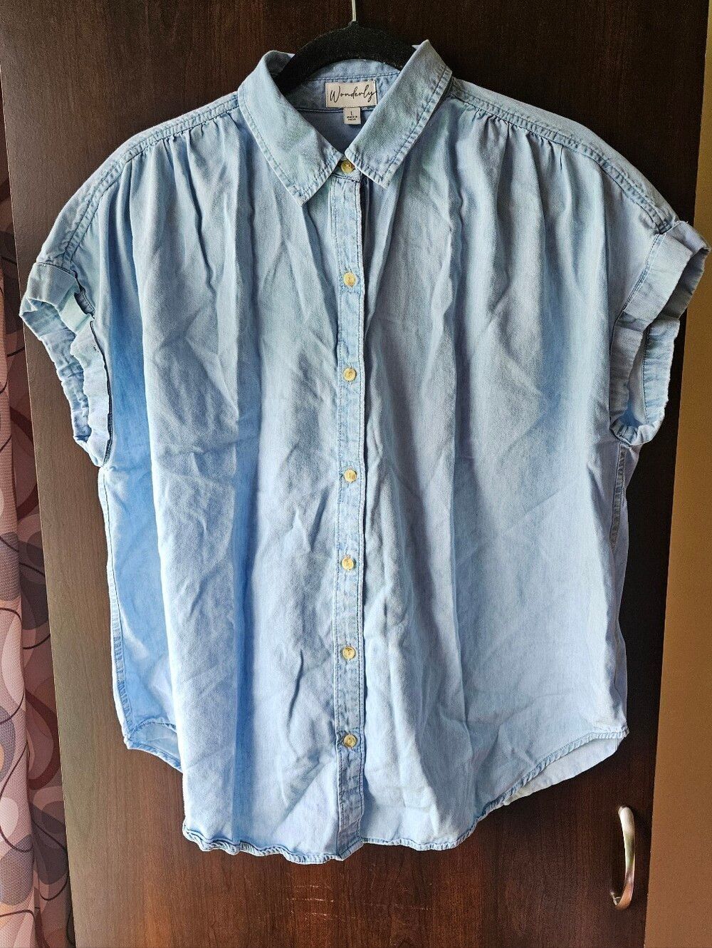 Wonderly Light Blue Denim Button Front Shirt Size Large